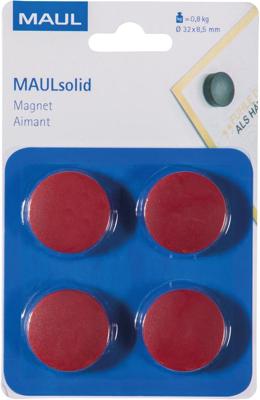 MAUL magneet Solid, 32 mm, trekkracht 800 gr, blister van 4 stuks, rood MAUL magneet Solid, 32 mm, trekkracht 800 gr, blister van 4 stuks, rood