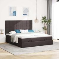 Ottoman bed met matrassen en LED's 200x200cm stof donkerbruin - thumbnail