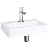 Differnz Flat fonteinset - 38x24x8cm - Rechthoek - 1 kraangat - Recht matte chromen kraan - Keramiek Wit SW21912/SW538305/SW543205/SW696217 - thumbnail