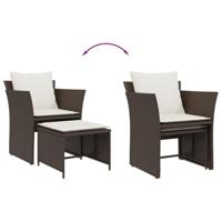 Tuinstoel met voetenbank poly rattan bruin - thumbnail