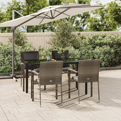 5-delige Tuinset met kussens poly rattan zwart en grijs