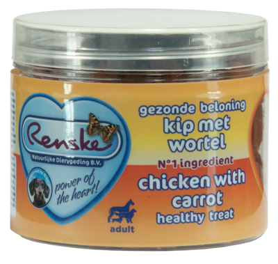 100 GR Renske hond gezonde beloning mini hartjes kip/wortel