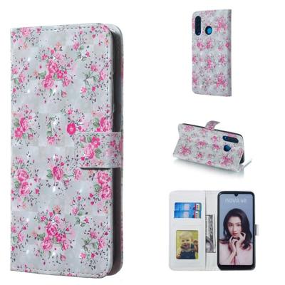 Rose patroon 3D horizontale Flip lederen case voor Huawei P30 lite met houder & kaartsleuven & foto frame & portemonnee
