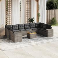 11-delige Loungeset met kussens poly rattan grijs - thumbnail