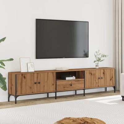 Tv-meubel met lade 200x25x44 cm bewerkt hout artisanaal eiken