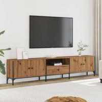 Tv-meubel met lade 200x25x44 cm bewerkt hout artisanaal eiken - thumbnail