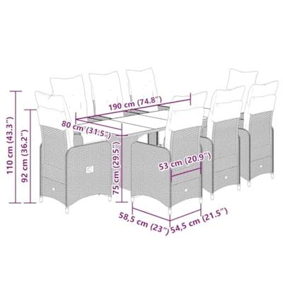 7-delige Bistroset met kussens poly rattan zwart