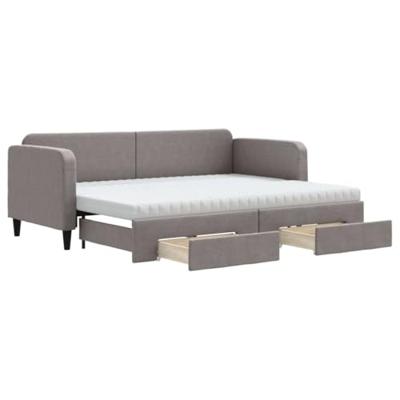 Slaapbank met onderschuifbed en lades 80x200 cm stof taupe