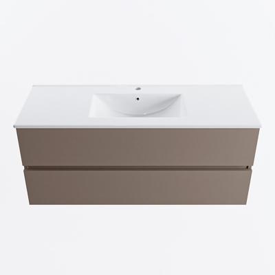 MONDIAZ VICA 120cm badmeubel onderkast Smoke 2 lades. Wastafel DENIA midden 1 kraangat, kleur Glanzend Wit.