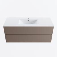 MONDIAZ VICA 120cm badmeubel onderkast Smoke 2 lades. Wastafel DENIA midden 1 kraangat, kleur Glanzend Wit. - thumbnail