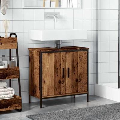 Wastafelkast 60x30x60 cm bewerkt hout oud houtkleurig