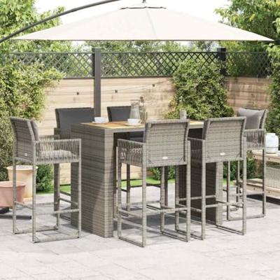 7-delige Tuinbarset met kussens poly rattan acacia grijs