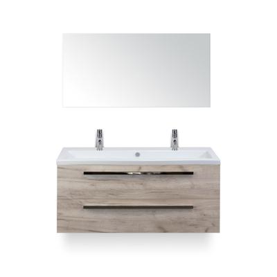 Seville Badmeubelset 120 cm - 2 laden Craft Oak - Wastafel Djazz Enkel 2 kraangaten - met Spiegel