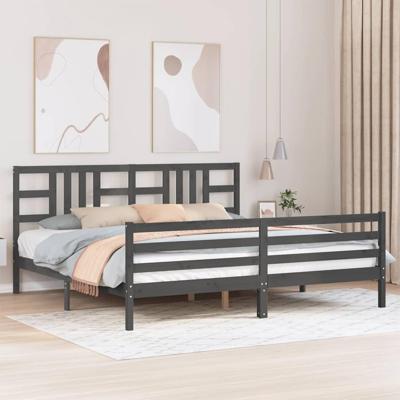 Bedframe met hoofdbord massief hout grijs 200x200 cm