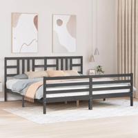 Bedframe met hoofdbord massief hout grijs 200x200 cm - thumbnail