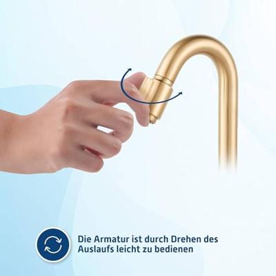 Saqu Essential 2.0 luxe fonteinkraan met C-uitloop geborsteld messing