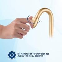 Saqu Essential 2.0 luxe fonteinkraan met C-uitloop geborsteld messing - thumbnail