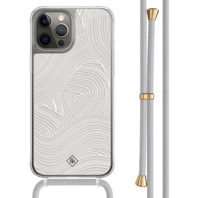 iPhone 12 (Pro) hoesje met grijs koord - Abstract beige waves iPhone 12 (Pro) hoesje met grijs koord - Abstract beige waves