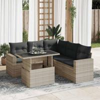 6-delige Loungeset met kussens poly rattan lichtgrijs - thumbnail