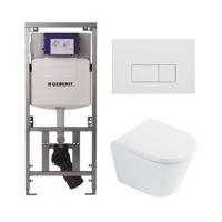 QeramiQ Dely Toiletset - 36.3x51.7cm - diepspoel - rimless - Geberit UP320 inbouwreservoir - met Burda frame - softclose toilet zitting 35 mm - mat witte bedieningsplaat - rechthoekige knoppen - wit glans SW1026255 / SW1159505/0701131/SW706191 - thumbnail