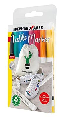 Eberhard Faber Textielmarker 8 Stuks in Etui + 4 Stencils met Sjablonen