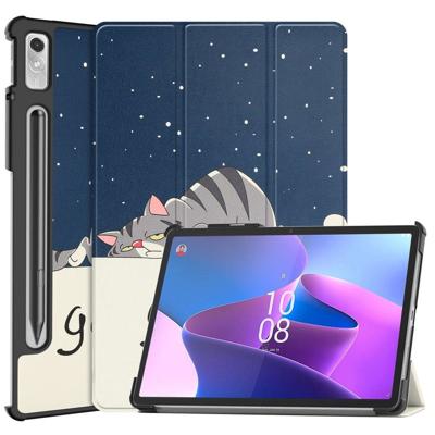 Lunso - Lenovo Tab P11 Pro Gen 2 (2e generatie) - Tri-Fold Bookcase hoes - Lazy Cat Lunso - Lenovo Tab P11 Pro Gen 2 (2e generatie) - Tri-Fold Bookcase hoes - Lazy Cat