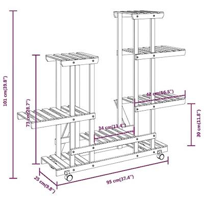 VidaXL Plantenstandaard met wielen 95x25x101 cm massief vurenhout