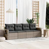 4-delige Loungeset met kussens poly rattan grijs - thumbnail
