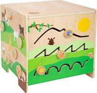 Small Foot houten activiteitenkubus met motoriekspiraal boerderij - thumbnail
