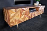 Massives TV-Board ALPINE 160cm Sheesham steenafwerking Metall mat goud - 43448 - thumbnail