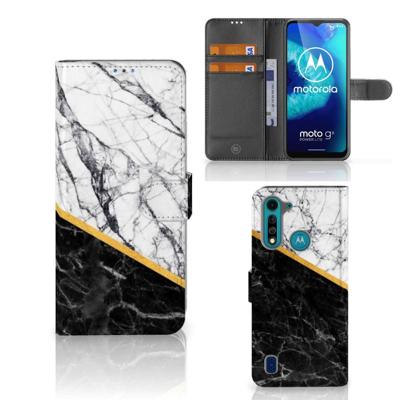 Motorola G8 Power Lite | Bookcase | Marmer Wit Zwart - Origineel Cadeau Man