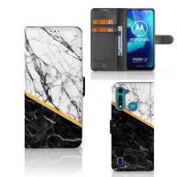 Motorola G8 Power Lite | Bookcase | Marmer Wit Zwart - Origineel Cadeau Man - thumbnail