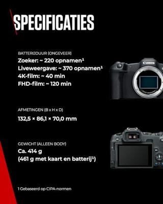 Canon EOS R8|24.2MP full-frame spiegelloze camera|Alleen behuizing |Tot 40 fps continu|Dual Pixel CMOS AF II|4K tot 60p|Vari-hoekscherm|Bluetooth & WiFi