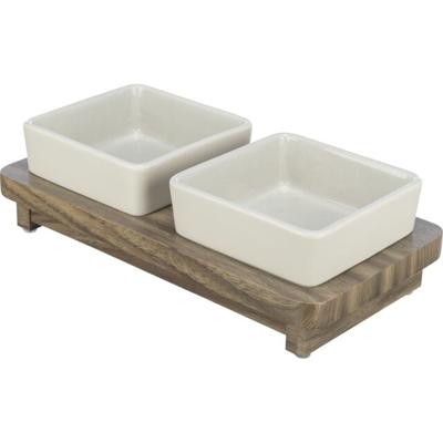 TRIXIE Hondenbakset City Style 2 x 400 ml van keramiek wit - praktische voerbak voor grote honden 12 x 12 cm op houten sokkel, robuust en vaatwasmachinebestendig - 24824