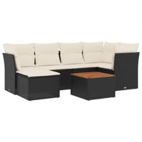 7-delige Loungeset met kussens poly rattan zwart - thumbnail