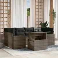 7-delige Loungeset met kussens poly rattan grijs - thumbnail