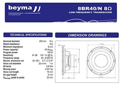 Beyma 8BR40 studio bas luidspreker Beyma 8BR40 studio bas luidspreker