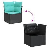 4-delige Loungeset met kussens poly rattan zwart - thumbnail