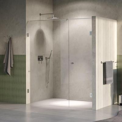 BRAUER Void Carving nisdeur 2-delig helder glas 180x200 omkeerbaar met draaideur 70 aan muur incl. glascoating PVD RVS-kleurig geborsteld