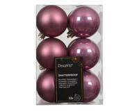 12 onbreekbare kerstballen vintage roze 6 cm - thumbnail