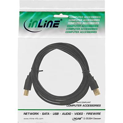 InLine 34510S USB 2.0 kabel, A naar B, zwart, contacten, goud, 1 m