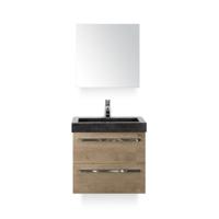 Seville Badmeubelset 60 cm - Natuur Eiken - Wastafel Hardsteen Wit Lucca - met Spiegelkast - thumbnail