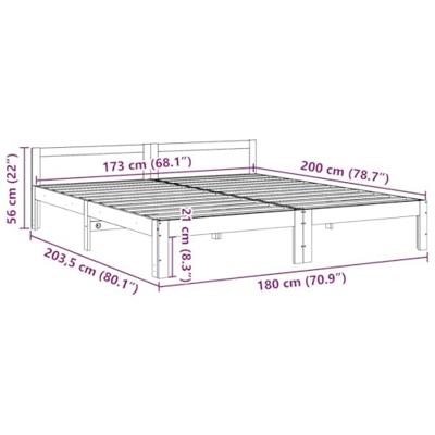 Bedframe zonder matras massief grenenhout wit 180x200 cm