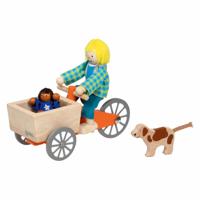 Goki poppenhuis houten bakfiets met kind en hond - thumbnail