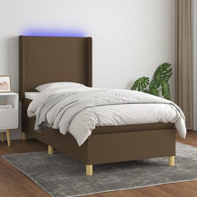 Boxspring met matras en LED stof donkerbruin 90x190 cm