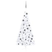 VidaXL Kunstkerstboom met verlichting en kerstballen half 210 cm wit - thumbnail
