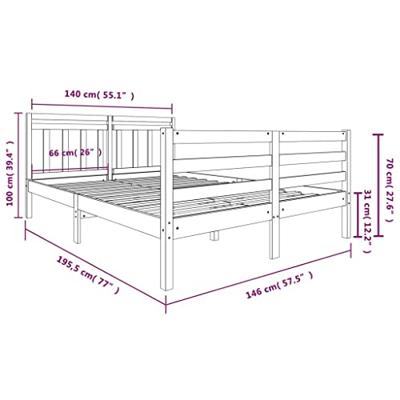 Bedframe massief hout wit 140x190 cm