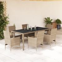7-delige Tuinset met kussens poly rattan en glas beige - thumbnail