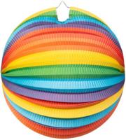 Globos papieren lantaarn rond regenboog, 25cm - thumbnail