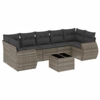 8-delige Loungeset met kussens poly rattan grijs - thumbnail